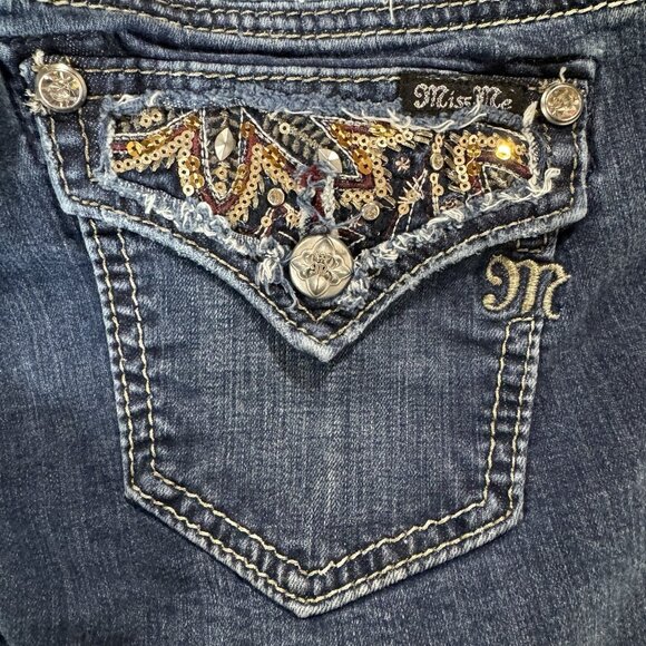 Miss Me Jeans Womens 26x31 Blue Signature Skinny Flap Pockets Distressed Denim - Picture 3 of 13